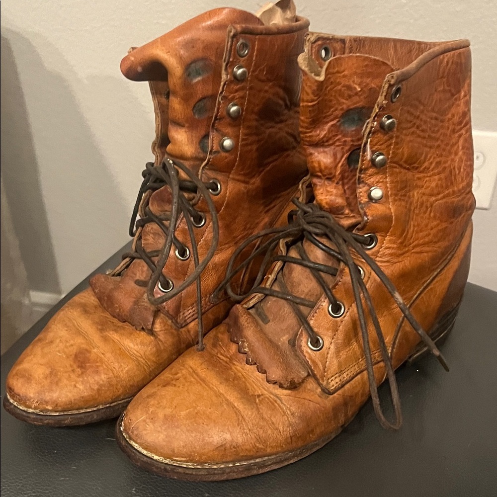 Vintage Justin Brown Leather Lace-Up Boots